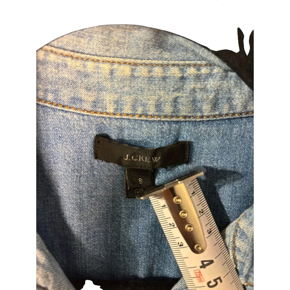J.Crew Womens Western Denim Pearl Snap Button Down Shirt Light Wash‎ Blue Size 6